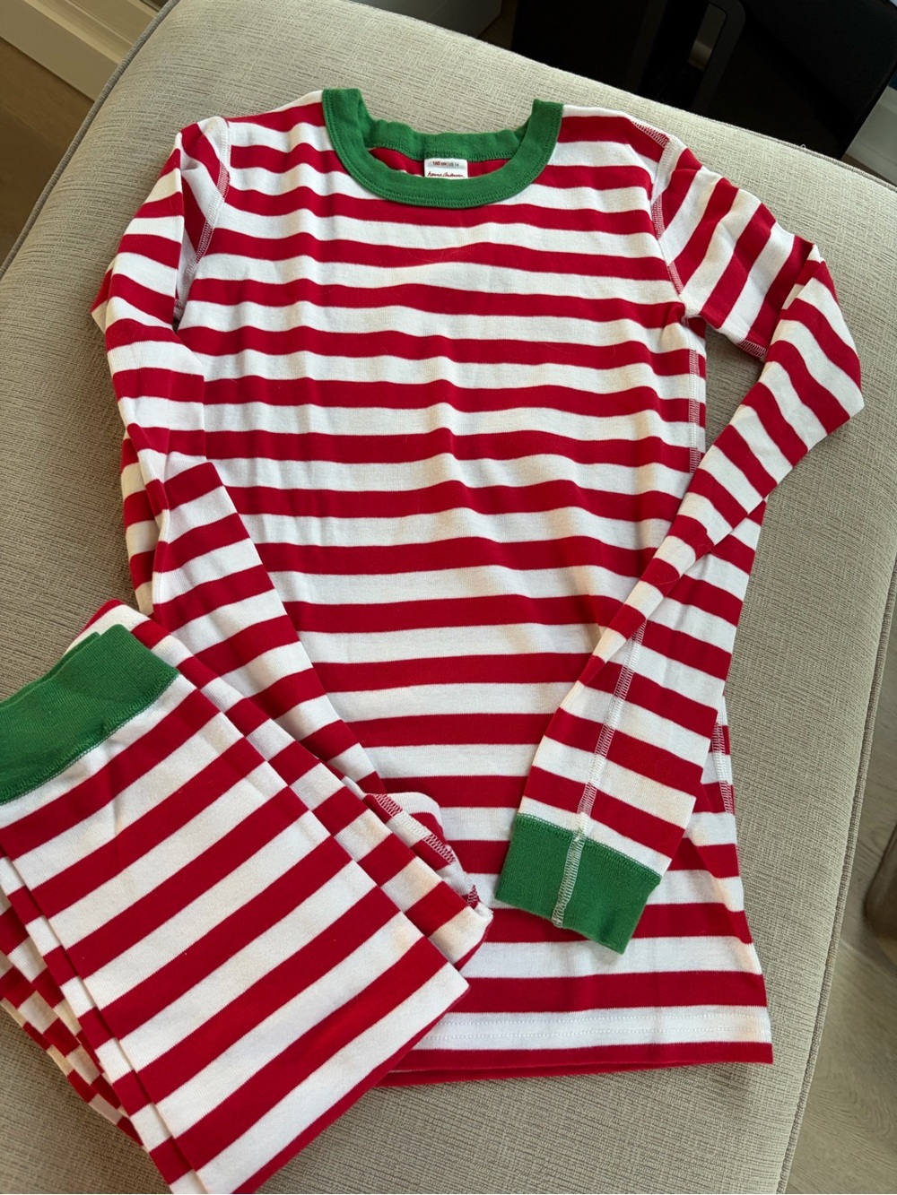 Hanna Andersson Red and White Striped Pajama Set with Green Trim